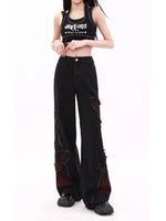 WCFCX STUDIO Women'S Black Baggy Jeans Harajuku Y2K Aesthetic Butterfly Denim Trousers Korean Jean Pants Vintage Wide Leg Pants