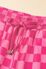 Black Checkered Drawstring Elastic Waist Casual Shorts