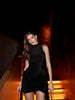 Elegant Sleeveless High Neck Elastic Slim Lace up Dress Women Tight Party Club Evening Dress Elegant Short Dress Vestido