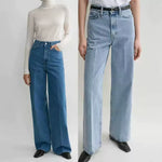 LUXURY Cotton Jeans Set for Women 2025 Spring Casual Versatile Long Sleeve Shirt, High Waist Straight Leg Pants