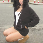 Faux Fur Collar Hooded Zip up Hoodies Gothic Grunge Pockets Autumn Black Jackets Female Y2K Streetwear Egirl Cardigans