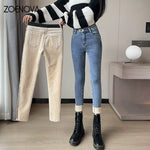 2024 Winter Thick Velvet Women Jeans High Waist Skinny Jeans Simple Fleece Warm Slim Stretch Casual Denim Pencil Pants