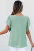 Moonlight Jade Solid Color Textured Flutter Sleeve Top
