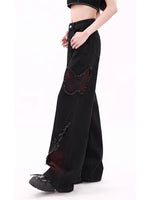 WCFCX STUDIO Women'S Black Baggy Jeans Harajuku Y2K Aesthetic Butterfly Denim Trousers Korean Jean Pants Vintage Wide Leg Pants