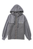 Pink Flap Pocket Drawstring Hood Zip Up Jacket