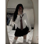 Y2K White Shirts Women Streetwear Tunic Long Sleeve Crop Tops Students Jk Preppy Korean Fashion Basic Slim All Match Blouses New