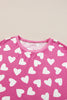 Pink Valentine Heart Shape Print Long Sleeve Top Shorts Lounge Set
