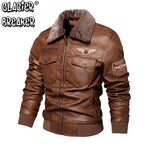 Men'S Autumn and Winter Embroidery Original Leather Moto & Biker Coat Jacket Motorcycle Style Casual Warm Overcoat