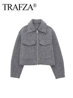 Women Elegant Solid Jacket Front Pocket Long Sleeve Zipper Jackets Coat for Woman Fashion Autumn Casual Outerwear