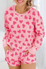 Pink Valentine Heart Shape Print Long Sleeve Top Shorts Lounge Set