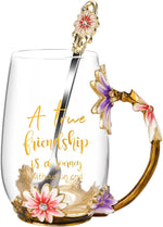 Birthday Gifts for Women Mom Glass Coffee Enamels Mug Best Mothers Day Butterfly Gifts for Her from Daughter Son Lead-Free Christmas Tea Cup with Spoon Sets