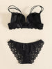 1 Set Elegant Lace Embroidery & Breathable Fabric Lingerie Set: Push-Up Bra, Drop Waist Sheer Panty - Ultimate Valentine'S Day