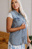 Beau Blue Denim Flap Pocket Curved Hem Shirt Vest