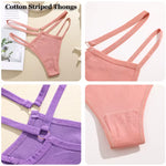 4Pcs Cotton Double Thin Belts Underwear for Women Sexy Low Waist Striped Thongs Ladies Soild Panties Breathable Lingerie