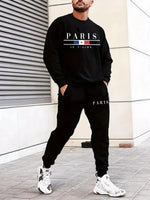 Men'S Fashion Brand Clothing Sportswear Paris Long Sleeve + Sweatpants 3D Printed Simple Design Casual Jogging 2-Piece Set