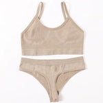 Women Seamless Bras Panties Set Sports Crop Top High Waist Briefs Sexy Lingerie Set Low Back Bralette Fitness Underwear Set