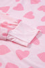 Pink Valentine Heart Shape Print Long Sleeve Top Shorts Lounge Set