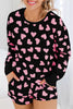 Pink Valentine Heart Shape Print Long Sleeve Top Shorts Lounge Set