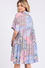 SAGE + FIG Floral Collared Neck Half Sleeve Mini Shirt Dress