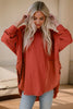 Contrast Texture Round Neck Long Sleeve Blouse