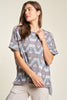 Davi & Dani High-Low Geometric Round Neck Knit Top