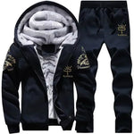 2024 New Winter Thick Men Sports Suit Tracksuit Hooded Sportswear Zipper Cardigan Hooded Woolen Trousers Pants Casual Men Set
