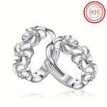 Sterling 925 Silver Exquisite Camellia Pattern Hoop Earrings Cute Elegant Style Delicate Gift for Women Girls Daily Casual