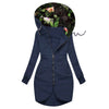 Fashion Women Jacket Casual Warm Overcoat Printed Hooded Turtleneck Zipper Pocket Sweatshirt Jacket No Holes In The Cuffs Floral