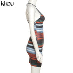 Kliou Panelled Striped Mini Dresses Aesthetic Women Sexy Skinny Slash Neck Camisole Backless Vintage Midnight Clubwear Outfits