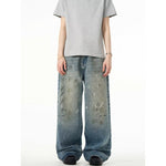 Splash-ink Jeans Men's Retro Washed Distressed Baggy Straight Trousers