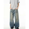 Splash-ink Jeans Men's Retro Washed Distressed Baggy Straight Trousers