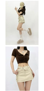 Women's Slim-Leg Skirt Sexy Vibe Retro Low Waist Parka Skirt Slimming A- line Skirt Stylish Bodycon Dress Short Culottes