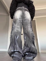 Women Y2k Graffiti Jeans Baggy Aesthetic Vintage Oversize Cowboy Pants Harajuku Streetwear 2000s Emo Trashy Denim Trousers 2024