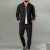 Autumnwinter men's casual blazer set new fashion Waffle baseball suit round neck pocket zipper long sleeve trousers two-piece se