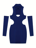 Spring Summer New European and American Solid Color Sexy Hollow Hanging Neck Tight Wrapped Hip Dress