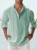 Men's Linen Stand Collar Long Sleeve T-Shirt Loose Fit; Solid Color Long Sleeve Cotton Linen Shirt