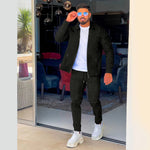 Aliexpress Amazon Cross-border Spring/Autumn 2023 Zipper Pocket lapel Trendy Jacket + Trousers Men's sportswear Streetwear Set