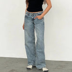 Women Y2K Wide Leg Denim Pants Baggy Low Waist Boyfriend Jeans Casual Vintage Loose Fit Jeans Trousers Cyber Grunge Streetwear