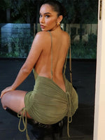 Bolopi Straps Backless Shirring Backless Sexy Mini Dress 2023 Summer Women Fashion New In Y2K Outfits Club Party Streetwear