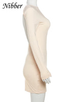Nibber Basic Payment Casual Mini Dress Women Concise Classic Backless Full Sleeve O-neck Basic Female Bodycon Street Clothing