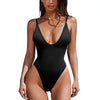 One Piece Swimsuit Deep V Neck Bodysuit Monokini Solid Color Suspender Bikini Women'S Swimsuit Bathing Beach Outfits Swim Wear