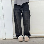 Chic Rhinestone Women's Jeans Y2k Street Oversize Loose Shining Female Wide Leg Pants 2025 Spring Summer Lady Denim Trousers