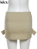 kliou Cross buckle Hip Skirts Women Casual High Waist Skinny Solid All-matched Mini Bottoms Concise Girls Trend Basic Streetwear