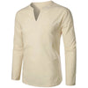 Cotton Linen Long Sleeve T-shirt for Men Solid Color V Neck Slim Fit Blouse Men Lightweight Beach Shirt Breathable Casual Shirt