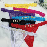 Custom Thongs with Name for Boyfriend Crystal Letter Body Jewelry Women Sexy Lace Bikini G-String Panties Valentine's Day Gift