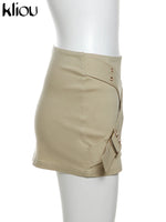 kliou Cross buckle Hip Skirts Women Casual High Waist Skinny Solid All-matched Mini Bottoms Concise Girls Trend Basic Streetwear