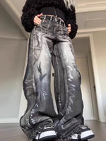 Women Y2k Graffiti Jeans Baggy Aesthetic Vintage Oversize Cowboy Pants Harajuku Streetwear 2000s Emo Trashy Denim Trousers 2024