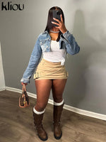 kliou Cross buckle Hip Skirts Women Casual High Waist Skinny Solid All-matched Mini Bottoms Concise Girls Trend Basic Streetwear