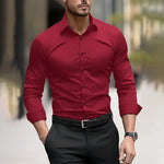 Men's formal shirt solid color wedding outdoor black red navy blue dark green long sleeve lapel summer spring clothing XS-6XL