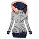 Women Autumn Winter Hoodie Coat Long Sleeve Pocket Zipper Mid-length Jacket Large Size Denim Jacket 2021